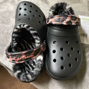 Brand new women’s crocs! Furry zebra, and leopard